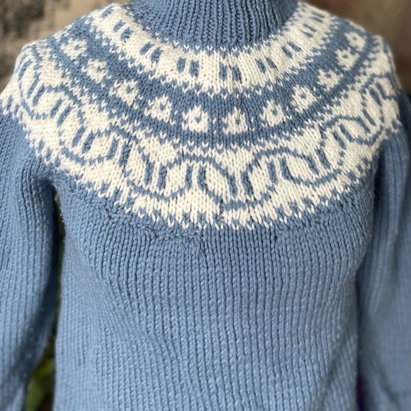 ♻️ SOLD Icelandic Pattern Handknit Chunky Sweater Retro Vintage S - Picture 6 of 16